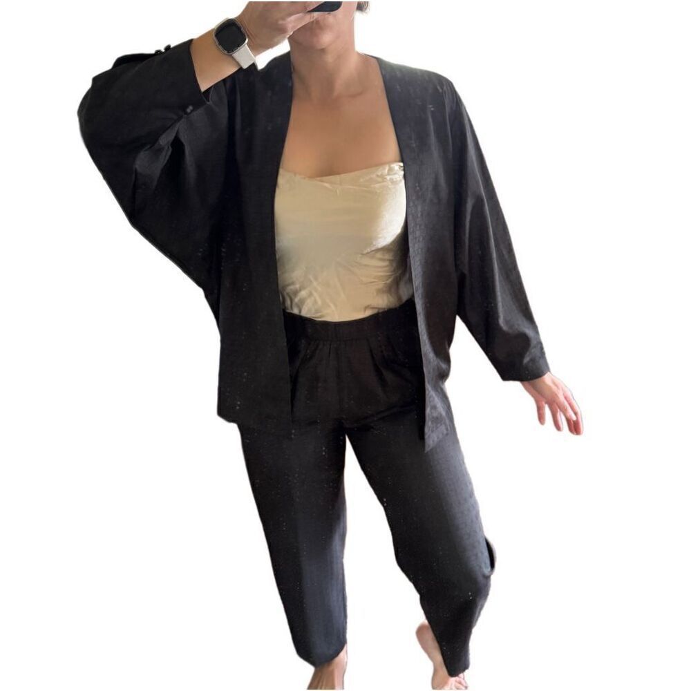 Women’s M handmade tailored 3 piece vintage black set blazer pants midi skirt pl